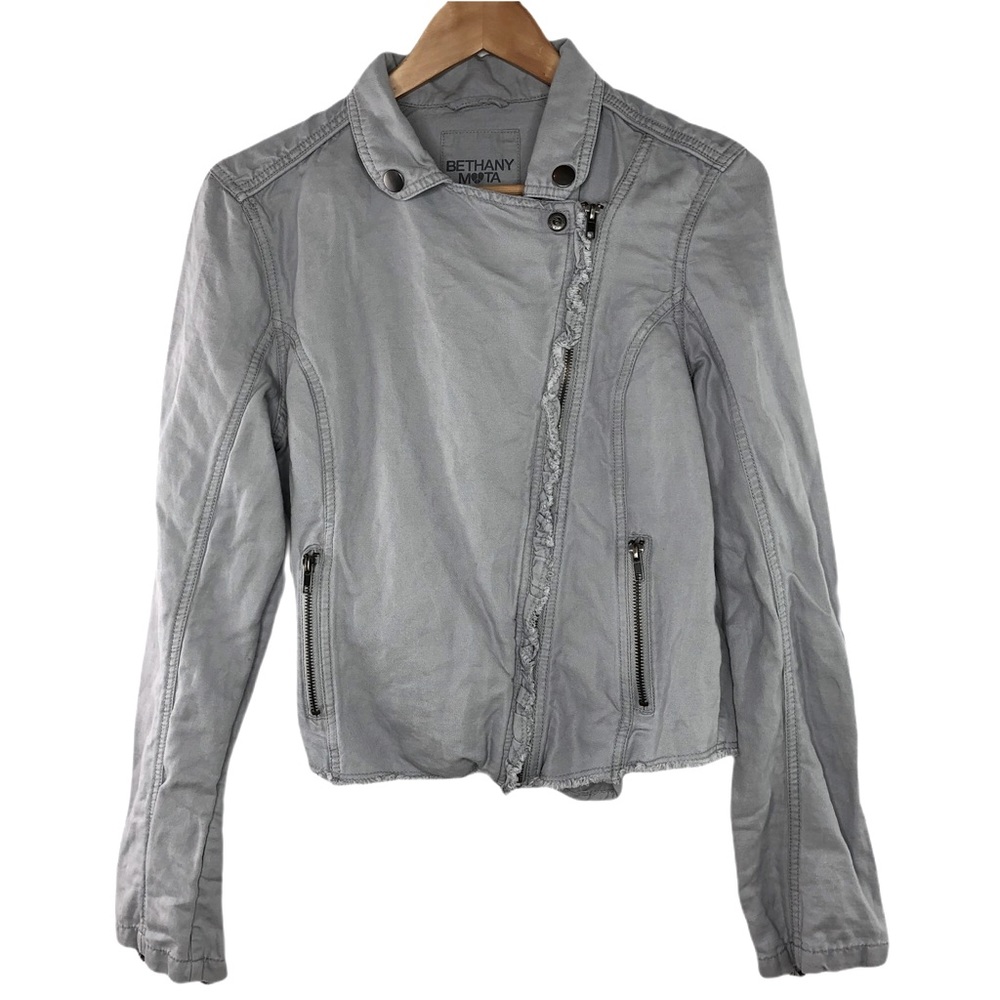 Bethany Mota light gray moto jacket